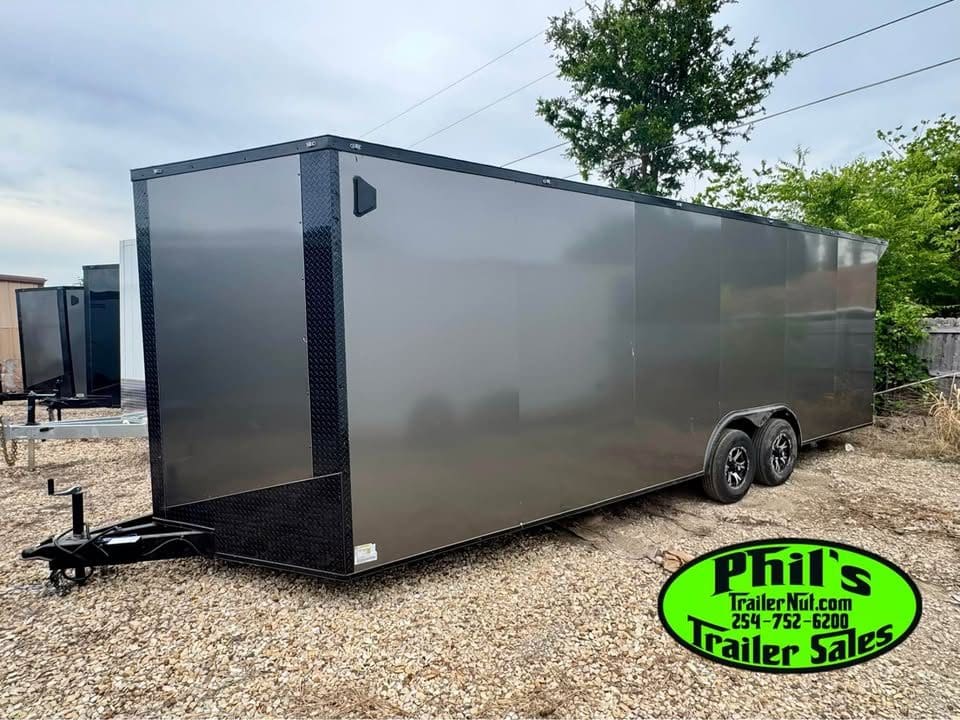 8.5X24 BLACKOUT PACKAGE ALUMINUM WHEELS Cargo / Enclosed Trailer 7’6” INTERIOR REAR WING WITH LOADING LIGHT