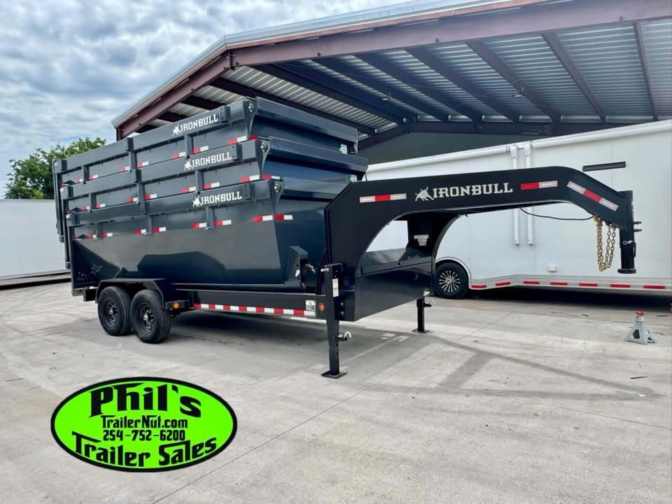 Iron Bull 16′ ROLL OFF DUMP TRAILERS GOOSENECK Dump Trailer WITH 3 BINS
