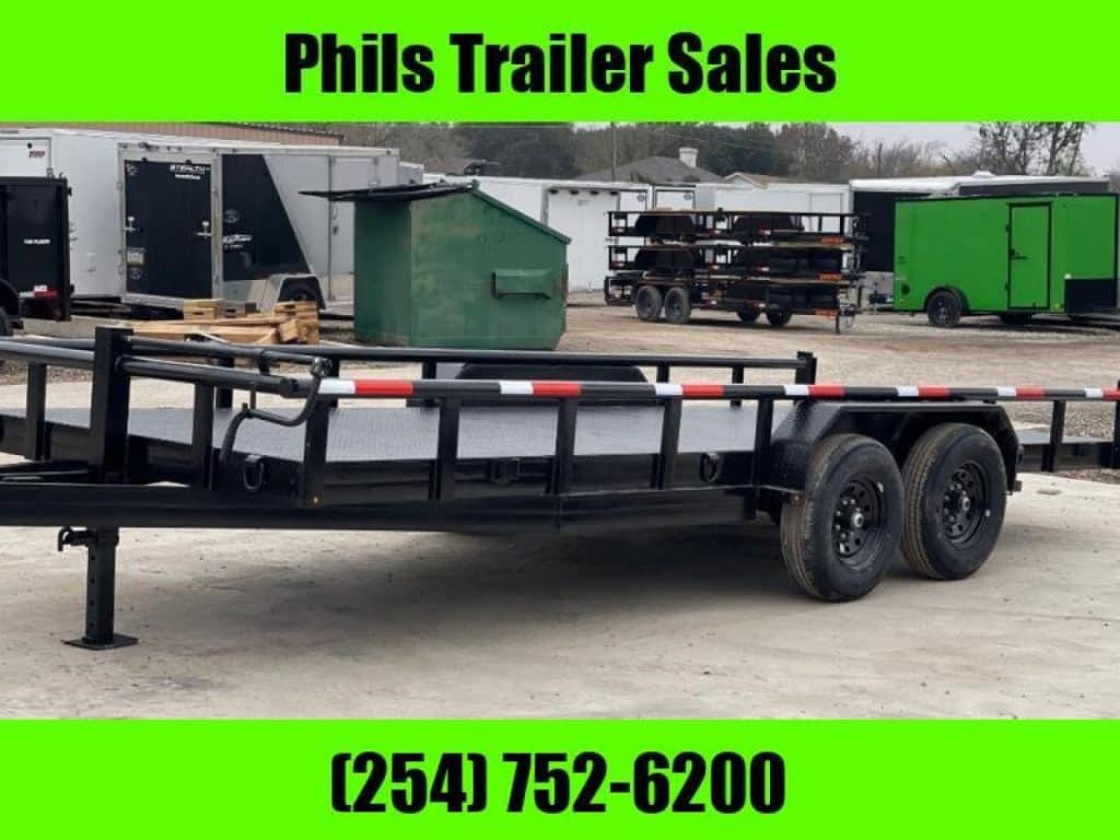 2025 Stanley Trailers equipment trailer in black, side view showcasing 83x24 size and dual axle.