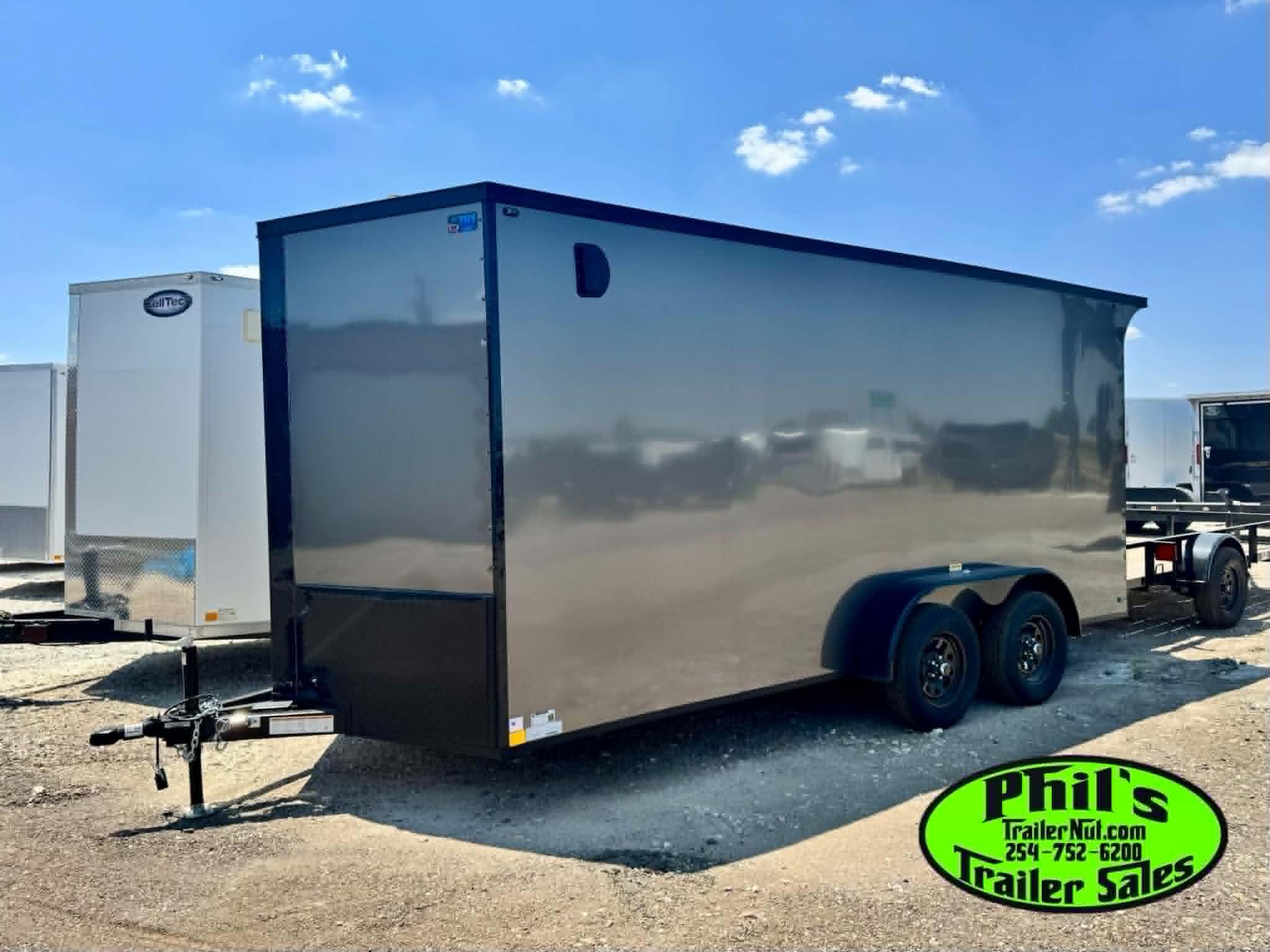 7X16 ENCLOSED TRAILER SCREWLESS .080 EXTERIOR UPGRADE, REAR WING & BLACKOUT PACKAGE!